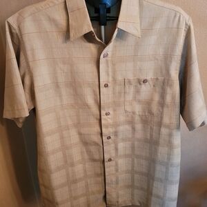 Haggar Men's Tan Plaid Button Down Shirt